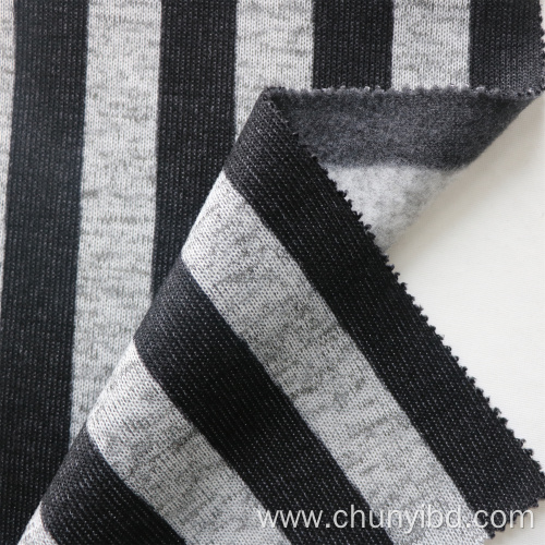 100% Polyester Stripe Pattern Cationic Dye One Side Brushed Weft Knitted Loose Fleece Fabric for Coat Home Textile